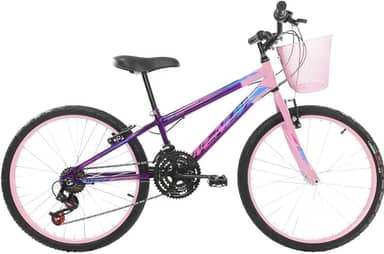 Bike Aro 24 Infantil Para Meninas Com Marcha Relação 3x6 Modelo Wendy Acompanhando Cestinha Rosa Delicada