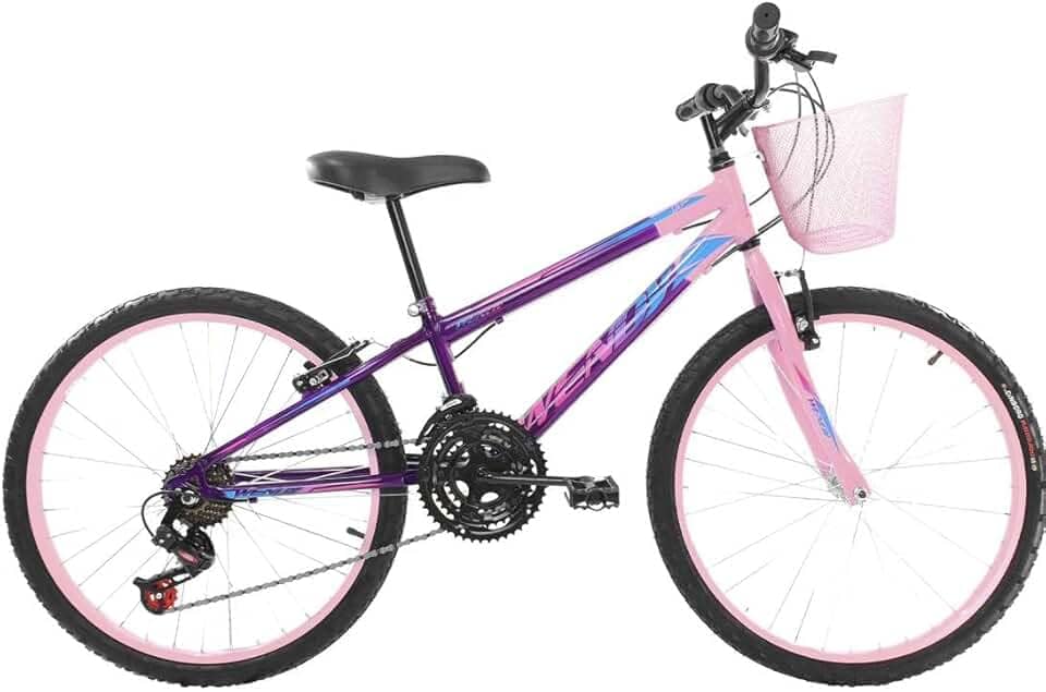 Bike Aro 24 Infantil Para Meninas Com Marcha Relação 3x6 Modelo Wendy Acompanhando Cestinha Rosa Delicada