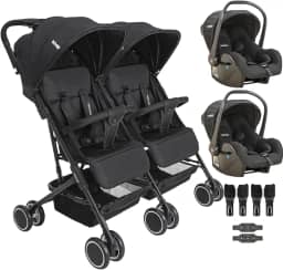 Carrinho Kiddo para Gemeos com 2 Bebe Conforto Mascote Preto