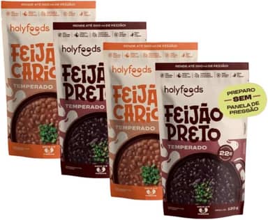 4 UND FEIJÃO TEMPERADO SEM PANELA DE PRESSÃO HOLYFOODS 120G - CARIOCA E PRETO