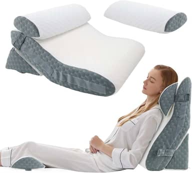 Conjunto de 4 peças travesseiro triangular, travesseiro de espuma pós-operatório, ajustável almofada lombar (com fronha), adequado para pós-cirurgia, alívio de refluxo ácido e dor nas costas, etc.