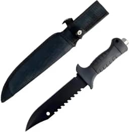 Faca de Sobrevivência com Bússola, 31cm Total, Lâmina 18cm em Aço Inox, Bainha Inclusa, Preta