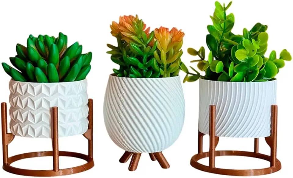 Kit de Vasos Cachepot Minimalista Texturas Vasinho Sala Decoração Delicada para Plantinhas Cactus (Branco)
