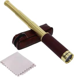 Monóculo Profissional Vintage de Luxo, 34 cm, Liga de Alumínio, Dourado, com Estojo de Couro, Portátil para Viagem Luneta Ajustável Telescópio