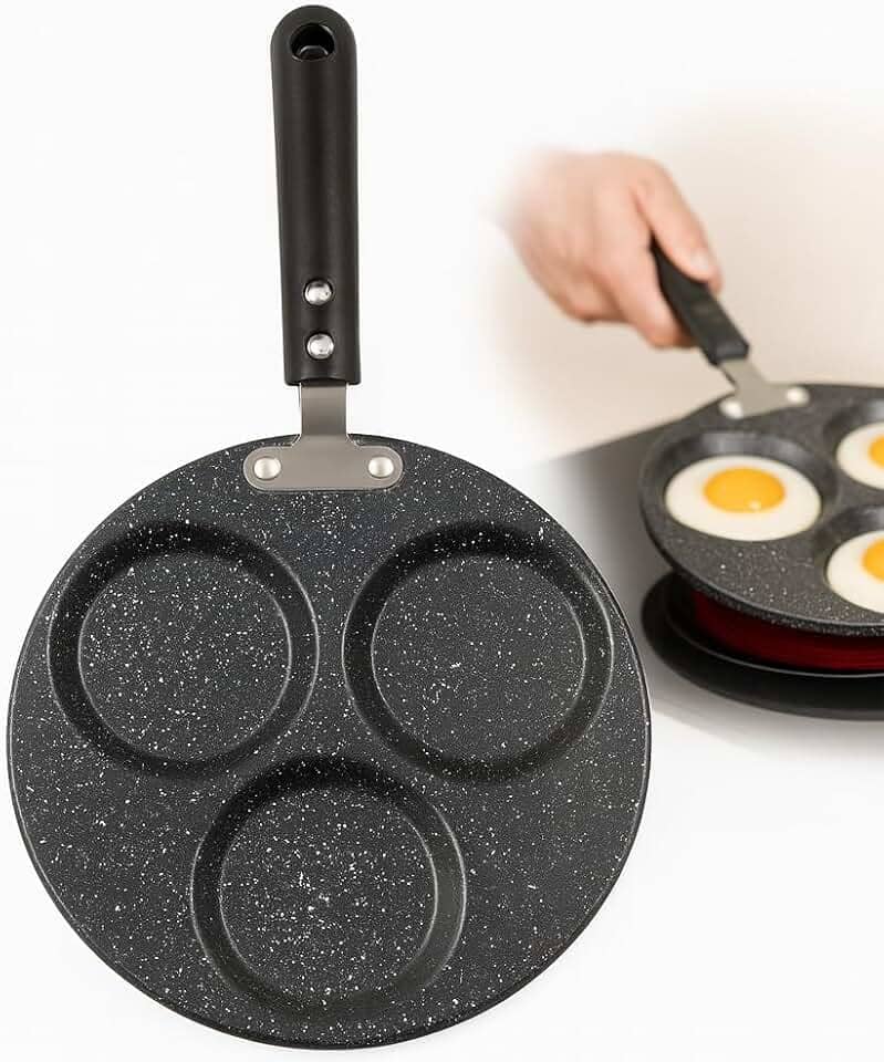 Frigideira Fritar Ovos Antiaderente 3 Divisórias 23cm Fogão A Gas Cooktop Eletrico e Vitroceramico