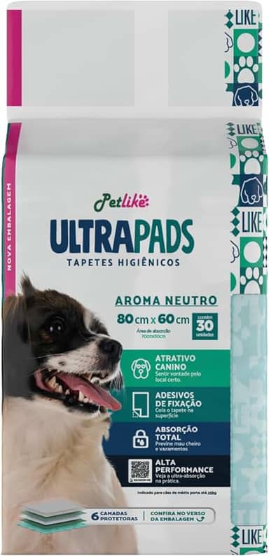 Tapete Higiênico Premium para cães Petlike Ultrapads Aroma Neutro 80cmx60cm 30 unid.