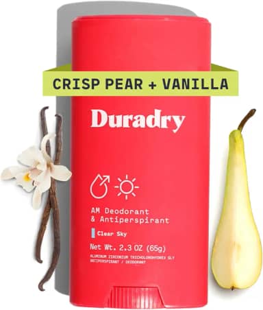 Duradry Desodorante antitranspirante Clinical-Strength para mulheres e homens – Fórmula limpa com ingredientes naturais para proteção contra odor e suor excessivo – céu claro (pera crocante + baunilha