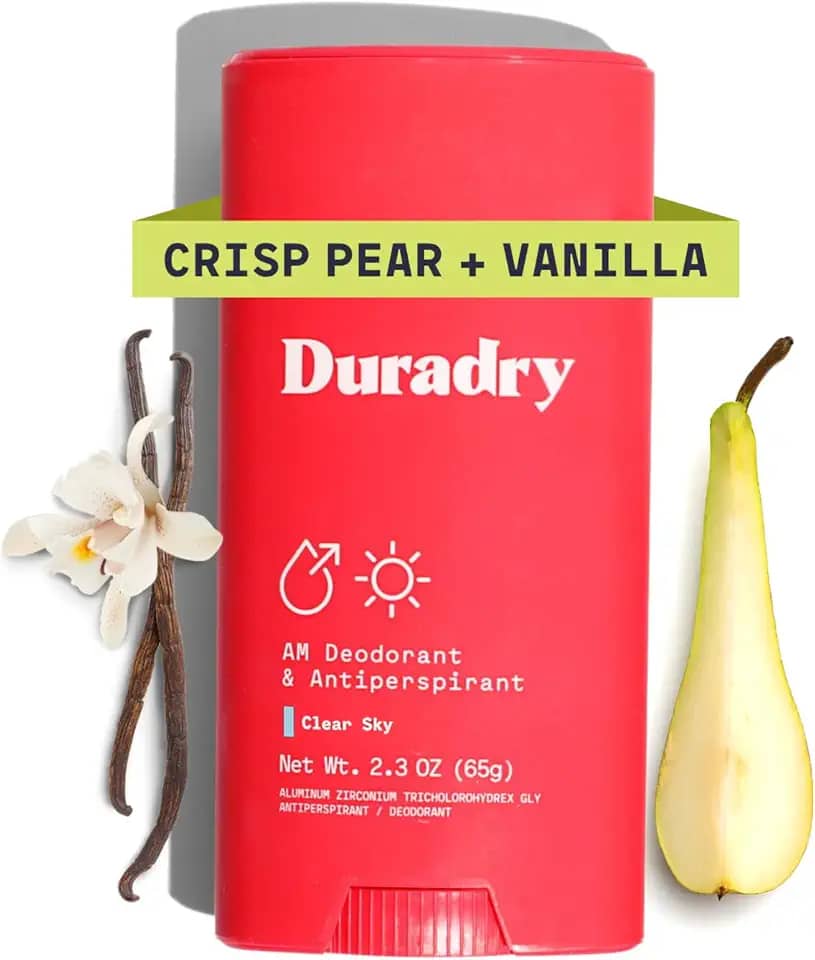 Duradry Desodorante antitranspirante Clinical-Strength para mulheres e homens – Fórmula limpa com ingredientes naturais para proteção contra odor e suor excessivo – céu claro (pera crocante + baunilha