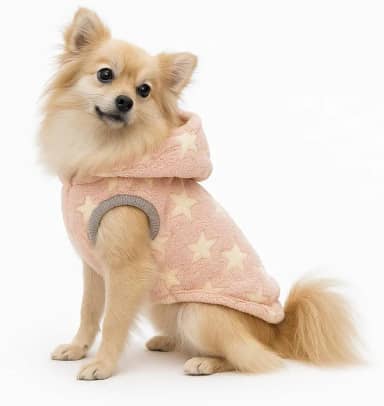 Roupa Pijama Pet Cachorro Gato Animal de Estimação Quentinha Brilha no Escuro Com Touca Confortavel (Fêmea, Pequeno)