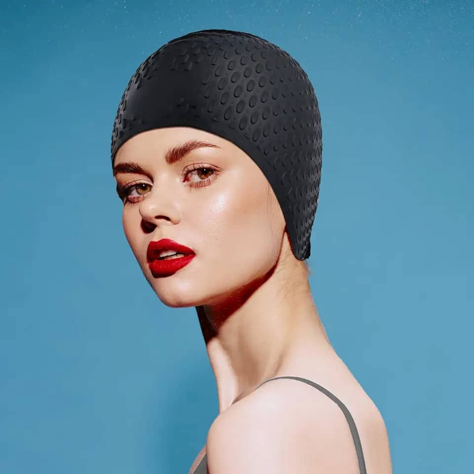 Touca de natação feminina em forma de gota de silicone, altamente elástica, adequada para vários penteados, mantém o penteado intacto