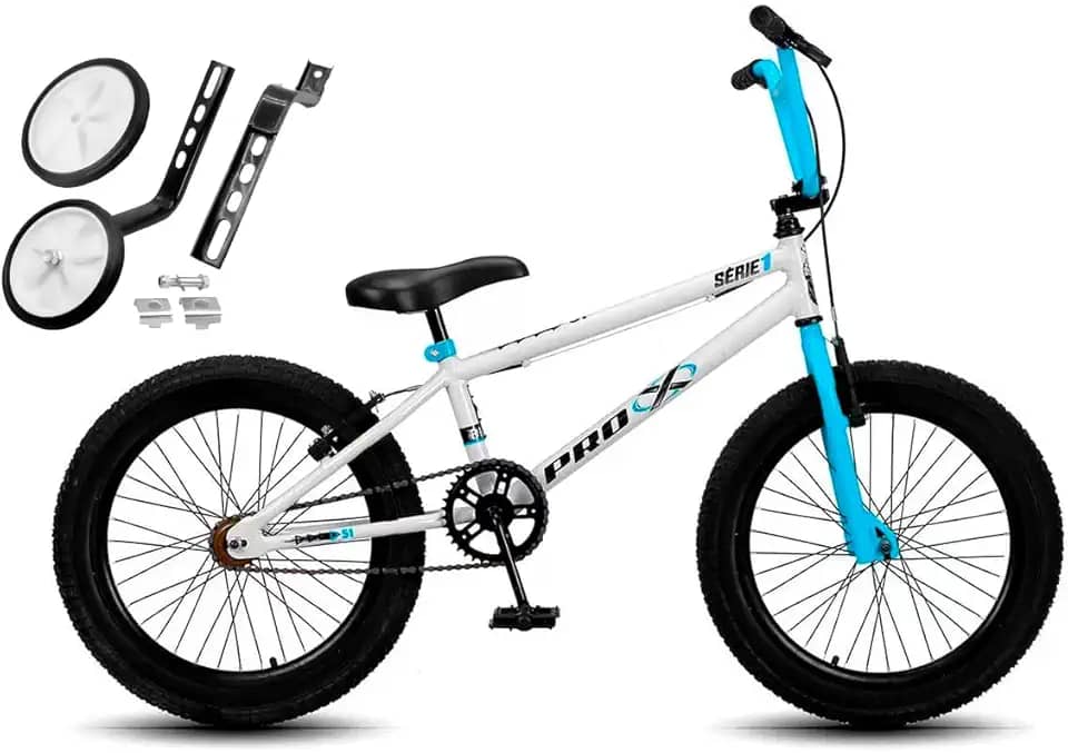Bicicleta Aço Carbono Aro 20 BMX Infantil PRO X S1 V-Brake Com Rodinhas Traseira