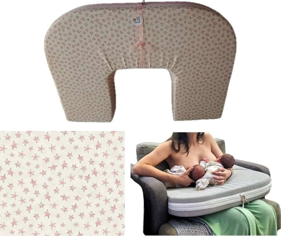 Almofada para amamentação bebê e gêmeos simullâneos grande. (Rosa)