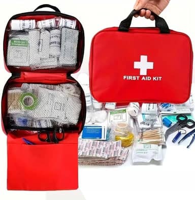 Kit de Primeiros Socorros 184 peças | Bolsa vermelha/cruz reflexiva portátil multiuso, totalmente abastecido com suprimentos essenciais para emergência e sobrevivência