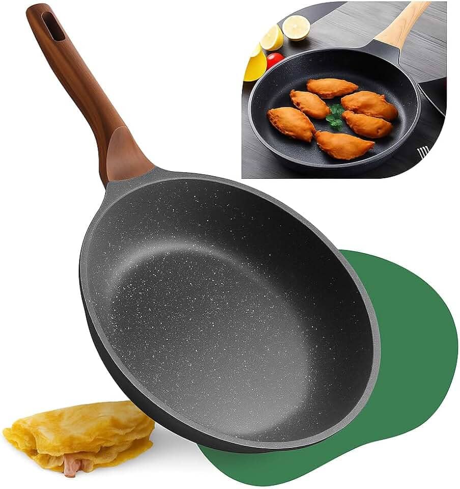 Frigideira Grande 24cm Em Cerâmica Cabo De Madeira Fundo Indução Fogão a Gás Elétrico e Indução Saudável Frita Sem Usar Óleo Durável Premium