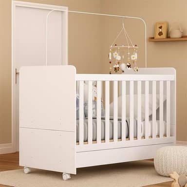Berço Americano 3 em 1 com Colchão Incluso e Rodízios Bambino Multimóveis Mpf3023 Branco