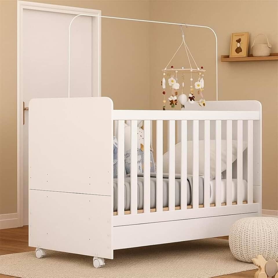 Berço Americano 3 em 1 com Colchão Incluso e Rodízios Bambino Multimóveis Mpf3023 Branco