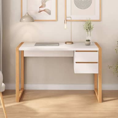 IDIMEX Escrivaninha Madeira Branca para Escritório 2 Gavetas Belinda Escrivaninha para Quarto 120 cm Freijó