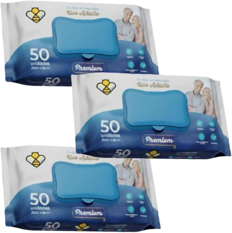 Toalha Umedecida Geriátrica Adulto Lenço 3 Packs com 50 Unidades Cada