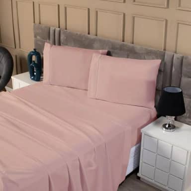 Jogo Cama King Size 4 Peças Percal 600 Fios Toque Suave e Acabamento Premium (Rosê)