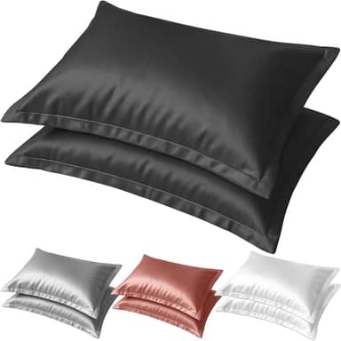 Kit 2 Fronha de Cetim Toque Suave Seda C/ 4 Abas 50x70cm Conforto Capa de Travesseiro Cabelo Antifrizz (Preto)