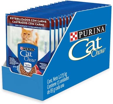 Pack Purina Ração Nestlé Cat Chow Castrados Carne Ao Molho - Com 15 Sachês 85g