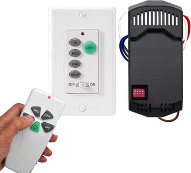Interruptor universal de parede para ventilador de teto + kit de controle remoto, kit de transmissor e interruptor DIP 53T com 3 velocidades ajustáveis, regulador de intensidade de luz,