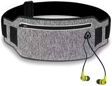 Pochete Corrida Fitness Slim Cintura Antifurto Money Viagem Doleira Água Porta Celular Documento Treino Academia Caminhada Bike Celular (Cinza/Preto)