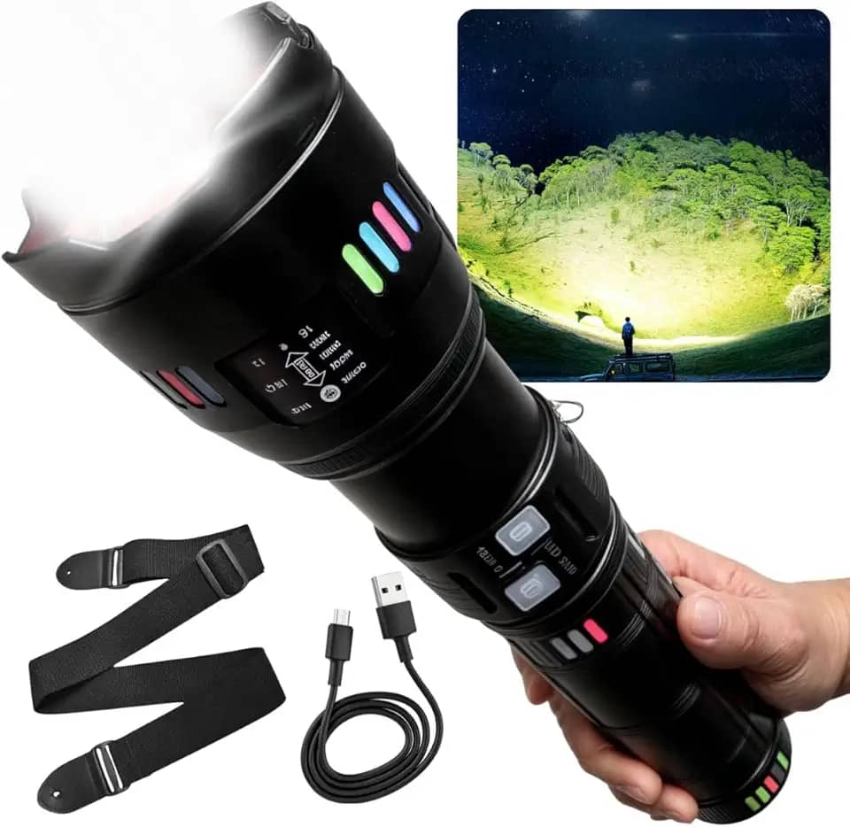 Lanterna Tática Militar Mais Forte do Mundo, com LED Laser Pro de Alta Potência, Super Brilhante, Recarregável, Ideal para Pesca, Aventura e Segurança!