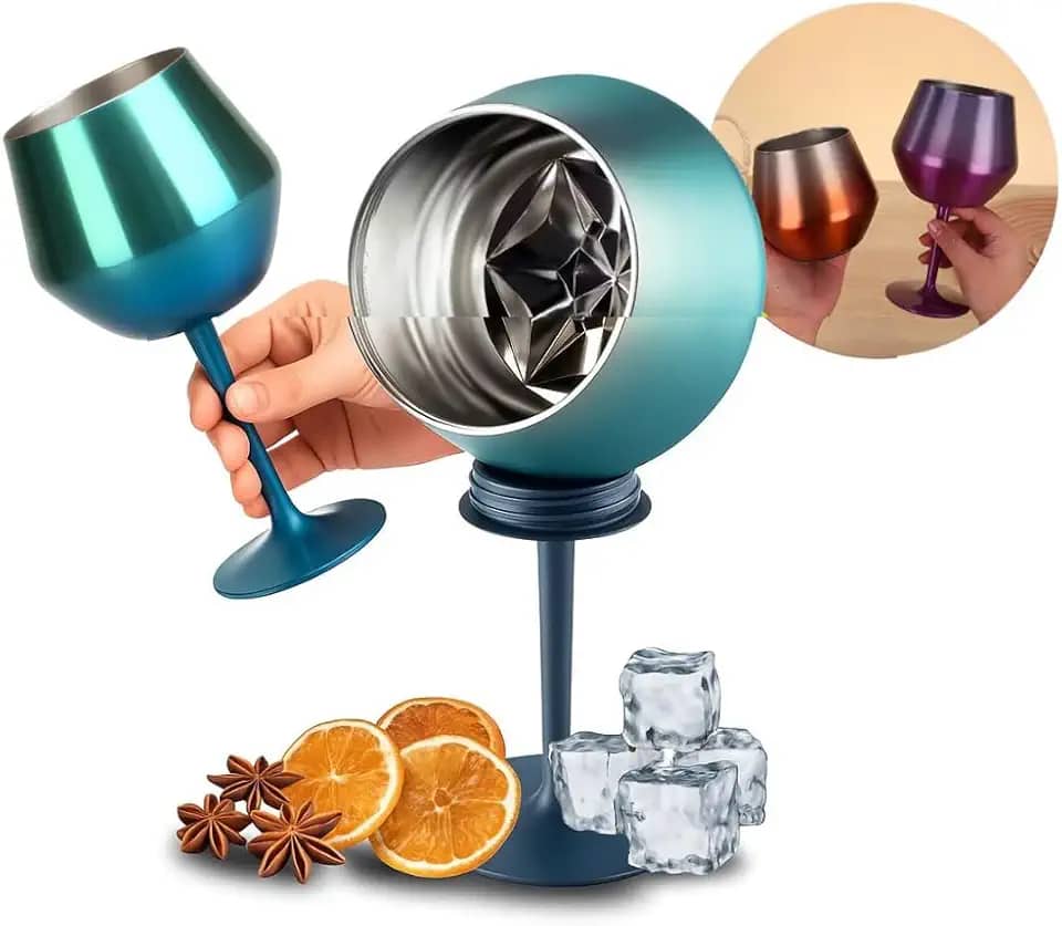 Taça Térmica Inox 414ml 2 em 1 Copo Isolado a Vácuo Parede Dupla Gin Vinho ou Cocktail Inquebrável e Reutilizável Haste Removível