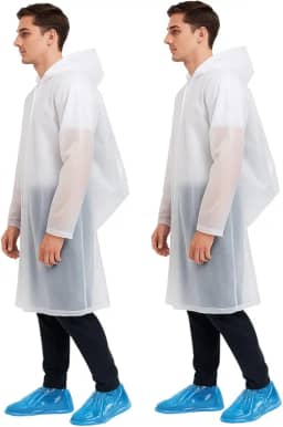 Kit 2 Capa de Chuva EVA Adulto Unisex c/Capuz Impermeável Resistente Feminina Masculina Poncho branco transparente reutilizável para viagem acampamento homens e mulheres forro com botão festas shows