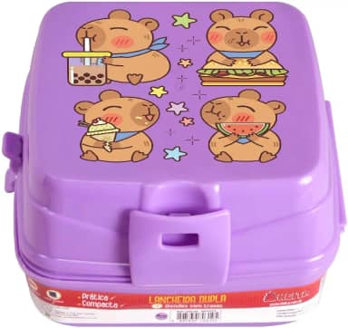 Lancheira Marmita Escolar Divertida Infantil Com 4 Divisórias Com 2 Compartimentos Cores E Desenhos (Lilás Capivara)