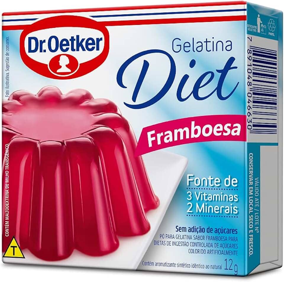 Dr. Oetker Gelatina em Pó Diet Sabor Framboesa, Sobremesa com Sabor e Consistência Deliciosa, Fácil de Fazer, 12g