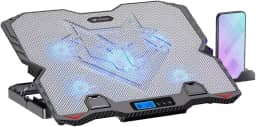 C3Tech Base Refrigerada Gamer para Notebook, NBC-90SI 15,6' cinza, Ajustes de inclinacao em 5 niveis, painel LCD com controle de velocidade em 6 níveis, Led de iluminacao Azul, suporte para celular