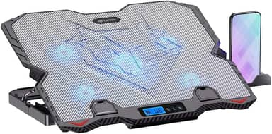 C3Tech Base Refrigerada Gamer para Notebook, NBC-90SI 15,6" cinza, Ajustes de inclinacao em 5 niveis, painel LCD com controle de velocidade em 6 níveis, Led de iluminacao Azul, suporte para celular