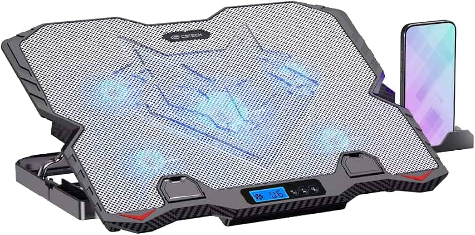 C3Tech Base Refrigerada Gamer para Notebook, NBC-90SI 15,6" cinza, Ajustes de inclinacao em 5 niveis, painel LCD com controle de velocidade em 6 níveis, Led de iluminacao Azul, suporte para celular