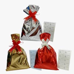 Kit 10 Sacos de Presente 25x37 cm, 10 Laços Fácil, 10 Etiquetas Adesivas para Presente (3 Cores:Dourado/Prata/Vermelho)