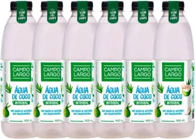Kit 6x Água De Coco Integral Campo Largo Garrafa 900 Ml Natural Sem Conservante Fardo