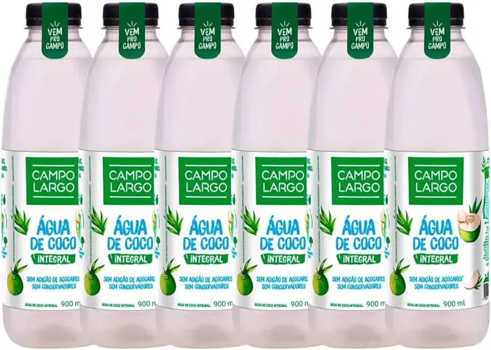 Kit 6x Água De Coco Integral Campo Largo Garrafa 900 Ml Natural Sem Conservante Fardo
