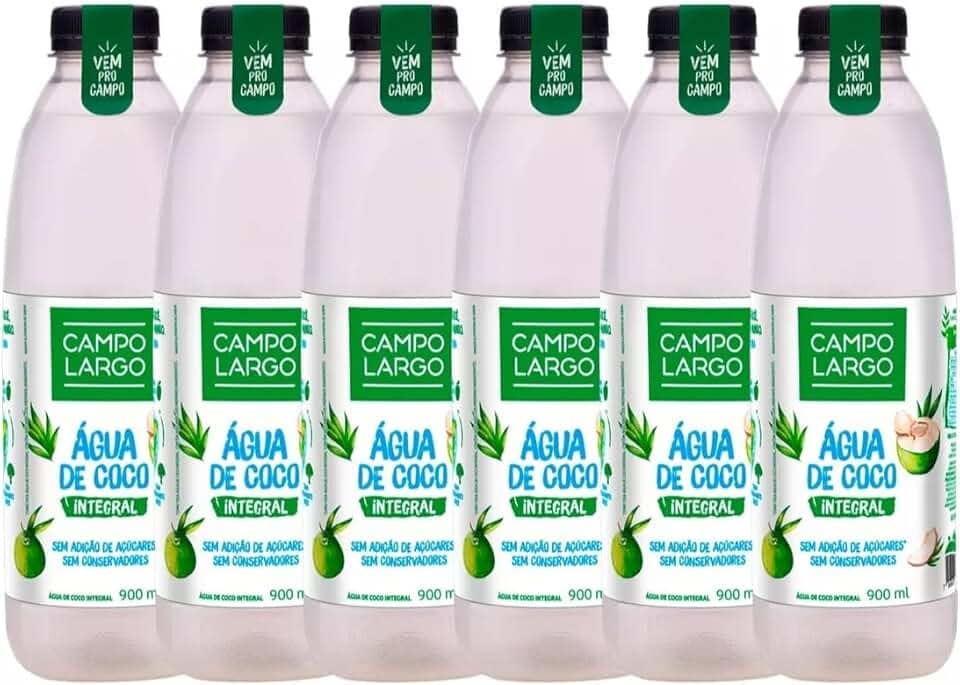 Kit 6x Água De Coco Integral Campo Largo Garrafa 900 Ml Natural Sem Conservante Fardo