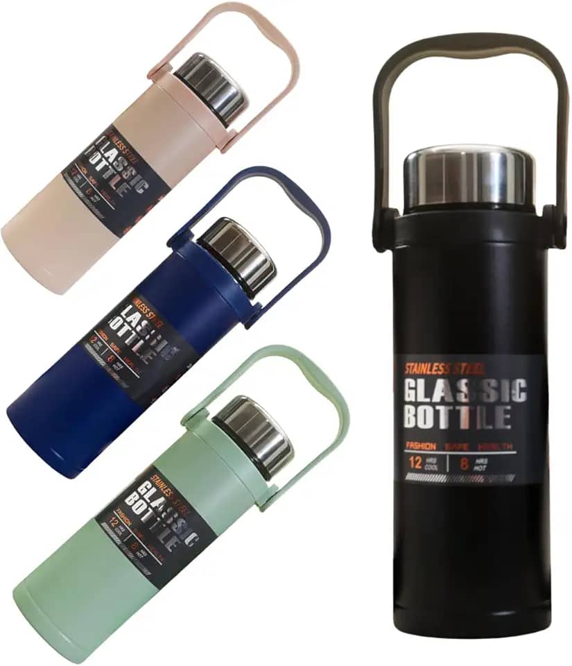 Garrafa Térmica Inox 304 Portátil para Água e Bebidas - Isolamento Térmico - Ideal para Academia e Escola - Mantém Quente ou Gelado - Alça de Transporte