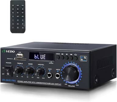Amplificador de áudio estéreo AK45, sistema de amplificador de potência Bluetooth 5.0 sem fio de 2 canais de 300 W para uso doméstico, amplificadores domésticos, rádio FM USB cartão SD controle remoto