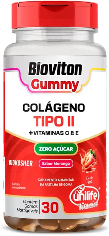 Gummy Colágeno Tipo II Morango Unilife 30 gomas