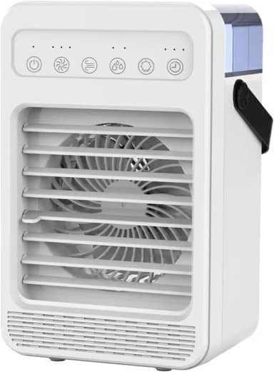 Ar Condicionado Portátil, Mini Ar-Condicionado Refrigerador de Ar Evaporativo Pessoal com 4 Velocidades 7 Cores, Ventilador Portátil Unidade AC 600ML 2 Tanque de Água de Névoa Fria para Sala