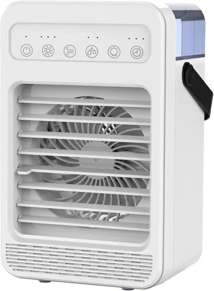 Ar Condicionado Portátil, Mini Ar-Condicionado Refrigerador de Ar Evaporativo Pessoal com 4 Velocidades 7 Cores, Ventilador Portátil Unidade AC 600ML 2 Tanque de Água de Névoa Fria para Sala