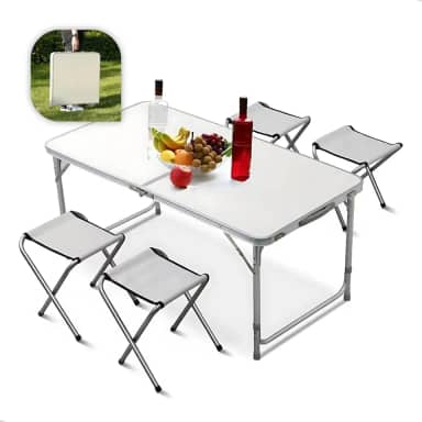 Mesa Dobrável 120x60 Maleta Portátil 4 Banquetas Camping