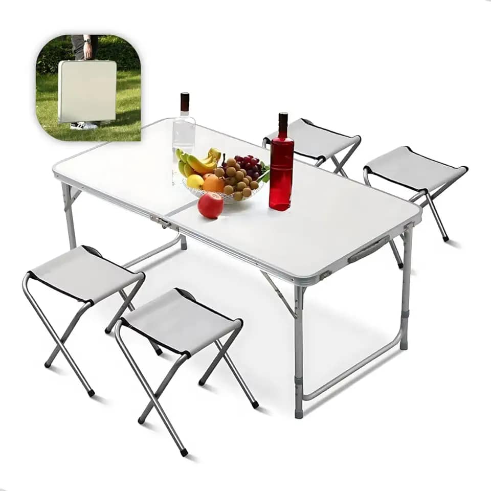 Mesa Dobrável 120x60 Maleta Portátil 4 Banquetas Camping