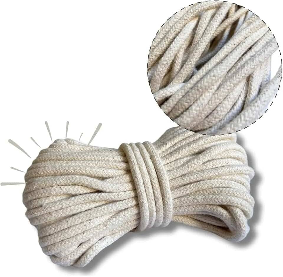 Corda para secador de roupas e varal 100% Algodão 15m x 5mm, Trançada Resistente, Alta Durabilidade, Secagem Segura