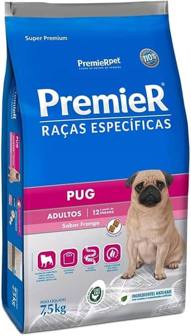 Ração Premier Raças Específicas Pug Cães Adultos Porte Pequeno Frango 7,5kg