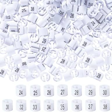 CRASPIRE 150 peças, marcadores de tamanho de cabide de 15 estilos, etiquetas brancas, marcador de cabide de plástico, tamanho 24-38 marcadores de roupas com código de código para cabides de arame