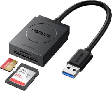 UGREEN Leitor de cartão SD USB 3.0 Leitor de cartão de memória flash de slot duplo TF SD Micro SD SDXC SDHC MMC RS-MMC Micro SDXC Micro SDHC UHS-I para Mac Windows Linux Chrome Leia 2 cartões